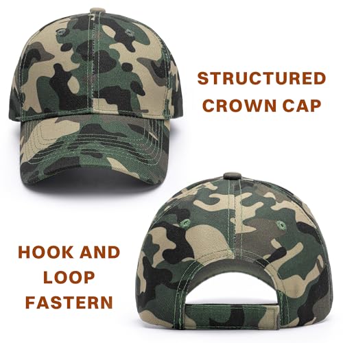 Structured Baseball Hats for Men Women Breathable Washed Cotton Baseball Caps Adjustable Golf Dad Hat for Wide Occasion - color: 2 Pcs Camo and Black, size: Medium-Large
