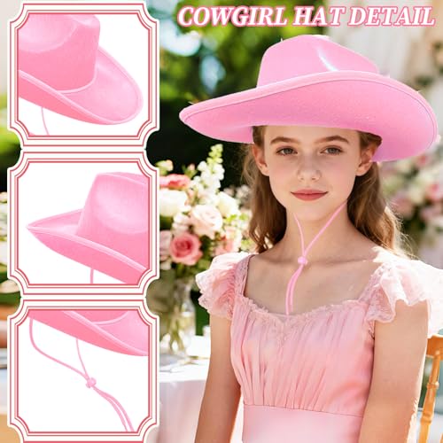 Cowgirl Hat,Western Cowboy Hats Wild West Classic Wide Brim Headwear for Men Women Halloween Cosplay,Themed Party - style: Pink Cowgirl Hat
