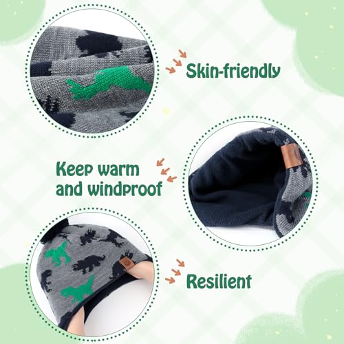 Duoyeree Kids Beanie Dinosaur Pom Pom Knit Winter Hat Fleece Lined for 1-7T - color: Dinosaur Hat and Scarf Set, size: 2-4T