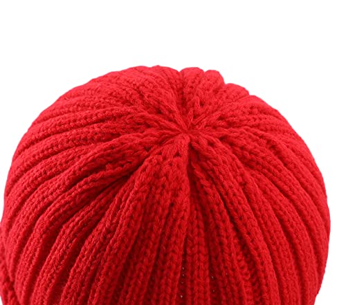 Connectyle Women's Rib Knit Cuffed Beanie Hat Stretch Acrylic Winter Hat Thick Warm Snow Ski Cap - color: Red