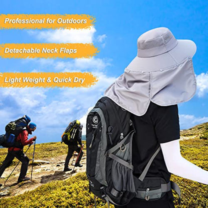 Women Wide Brim Face Mask Sun Hat Detachable Neck Face Flap Ponytail UV Protection Visor Hat Garden Fishing Hiking - color: Bg9215-darkgray