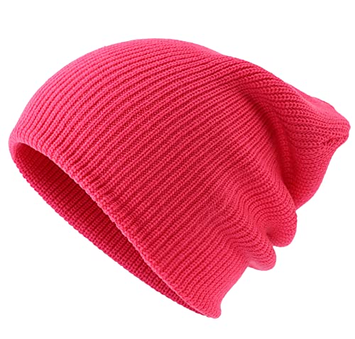 Connectyle Classic Double Layer Knit Beanie Hat Warm Thick Acrylic Winter Hats Daily Cuffed Beanies Watch Hat for Men Women - color: Hot Pink