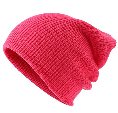 Connectyle Classic Double Layer Knit Beanie Hat Warm Thick Acrylic Winter Hats Daily Cuffed Beanies Watch Hat for Men Women - color: Hot Pink