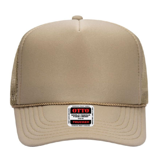 Otto Cap 5-Panel High Crown Mesh Back Trucker Hat - color: Khaki