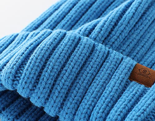 Home Prefer Mens Winter Hat Wool Fleece Lined Knit Beanie Hat Warm Stocking Caps - color: Sky Blue