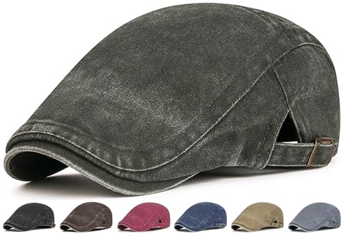 Initlove Mens Newsboy Cap Washed Beret Ivy Hat Flat Hats for Cabbie Driving - color: Green