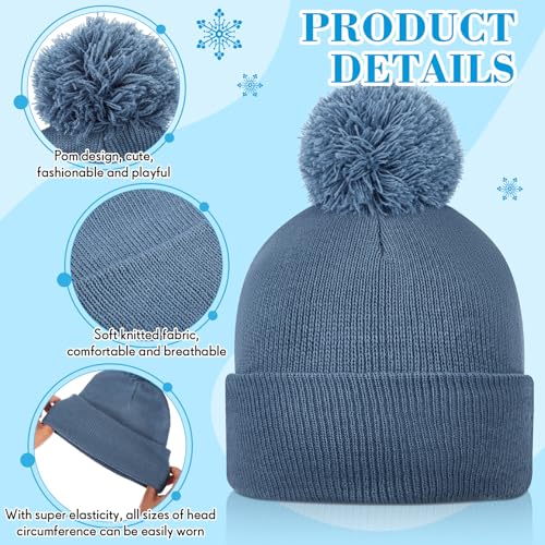 Geyoga 2 Pcs Pom Beanie Hat Men Women Winter Hat Pom Knit Cap Beanies with Ball at Top Acrylic Winter Cap with Cuff - color: Brown,blue Gray, style: Classical