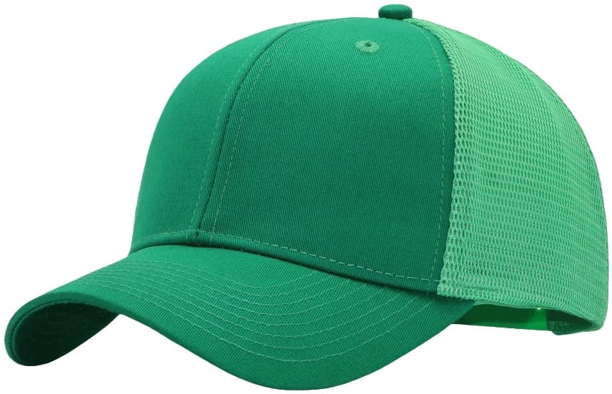 Mens Mesh Snapback Trucker Hat Baseball Cap, Fits OSFM&XXL Head - color: Green, size: Medium-Large