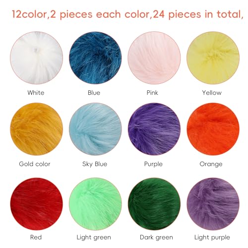 24 Pcs 2.8 Inch Faux Fur Pom Poms for Hats with Elastic Loop - color: Bright Color-24PCS