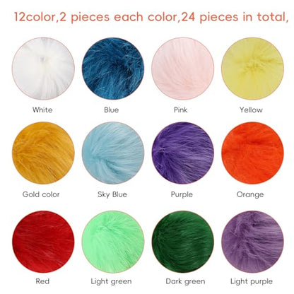 24 Pcs 2.8 Inch Faux Fur Pom Poms for Hats with Elastic Loop - color: Bright Color-24PCS