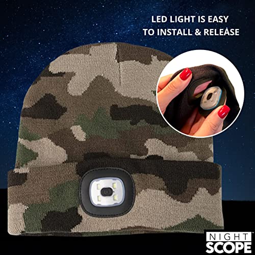 Classic Rechargeable LED Warm Knit Beanie Head Light Hat Headlamp for Outdoor Activities - color: Woodland