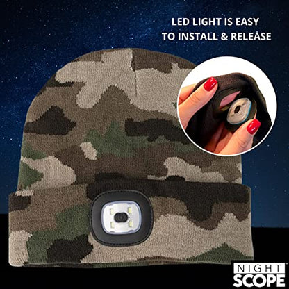 Classic Rechargeable LED Warm Knit Beanie Head Light Hat Headlamp for Outdoor Activities - color: Woodland