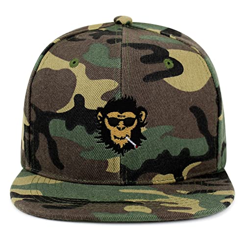 Smoking Monkey Hip-Hop Snapback Hat Embroidered Baseball Cap Wild Animal Funny - color: 14. Woodland Camo