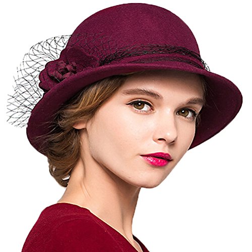 Maitose™ Women's Wool Felt Bowler Hat - color: Wine Red