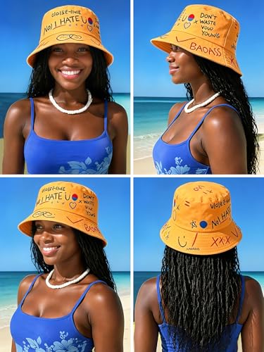 Packable Reversible Printed Bucket Hat Unisex for Men Women Beach Fisherman Cap - color: Yellow