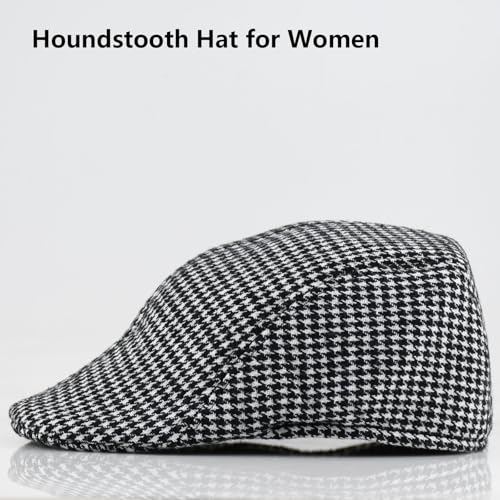 Women's Berets: Black Houndstooth Red Beret Hats for Women Fall Winter Fashion Outfit - color: Advance-houndstooth-black