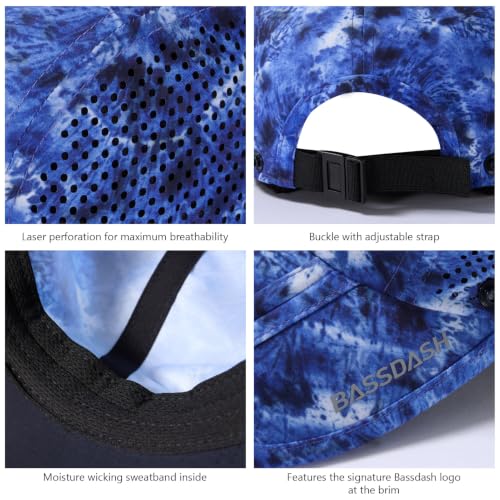 BASSDASH UPF 50+ Fishing Hat, Baseball Cap with Removable Neck Flap - color: Blue Camo With Foldable Brim