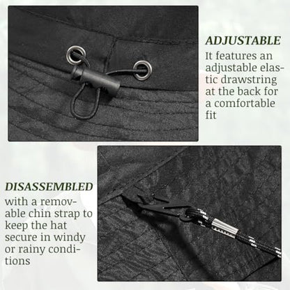 Unisex Waterproof Foldable Bucket Hat Packable Sun Cap for Hiking - color: Black
