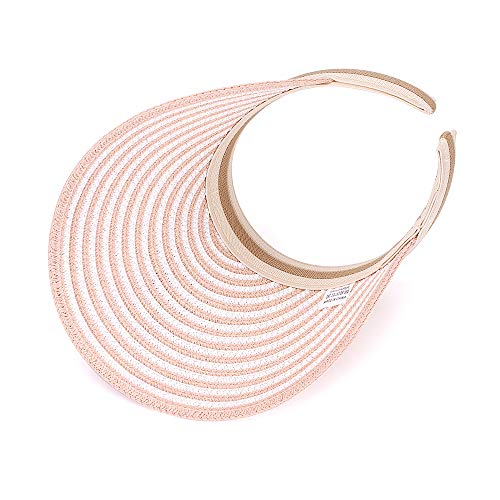 Women Summer Sun Hat Lady's Portable Beach Visor Bowknot Straw Hat - color: Pink Stripe