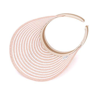 Women Summer Sun Hat Lady's Portable Beach Visor Bowknot Straw Hat - color: Pink Stripe