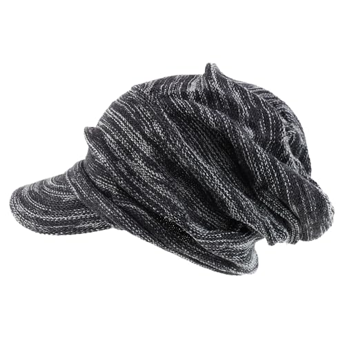 Armycrew Deep Crown Wrinkled Knit Slouch Rasta Beanie Visor - color: Charcoal Marled