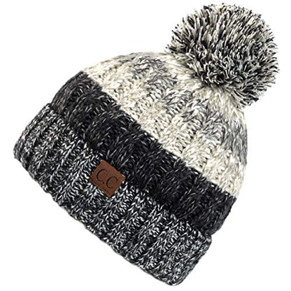 C.C Exclusives Women's Winter Seed Stitched Confetti Pom Beanie Hat (HAT-1816)(HAT-2214)(HAT-2085)(HAT-3841) - color: Hat:black/Grey