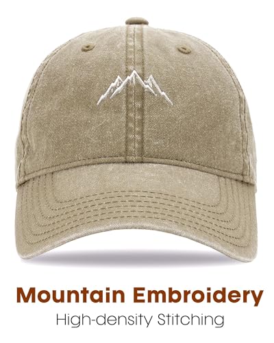 FURTALK Mountain Embroidery Baseball Cap Washed Denim-Style Dad Hat Distressed Unisex Golf Hat - color: Khaki