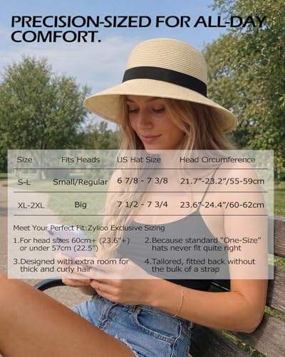 Zylioo 2XL XL L Women’s Straw Sun Hat, Wide Brim Beach Hat UPF 50+, M S Floppy Summer Hat, Vacation Travel Outdoor - color: Floppy Brim-khaki-a