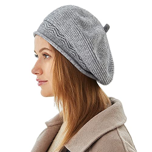 FENELY Beret Hat for Women, French Style Beanie Winter Fashion Warm Thickened Lining Knit Cap - color: Grey