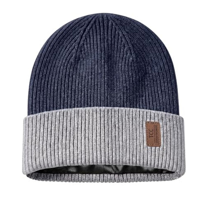 Beanie Fleece Lined Soft for Men Women | Winter Hats Warm Double Layered Stylish Knited Cuffed Plain Beanie Skull Cap | - color: A12- Blue/Grey