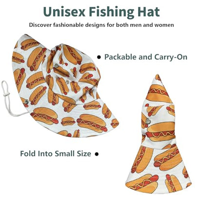 Funny Sun Hat for Men Women Wide Brim Bucket Hat Hiking Boonie Hat Summer Beach Fishing Caps - color: Hot Dogs