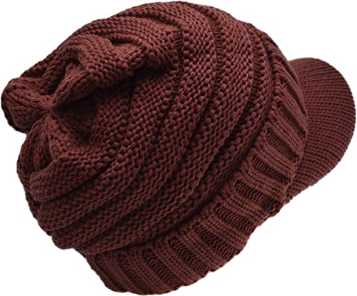 C.C Trendy Warm Oversized Chunky Soft Oversized Ribbed Slouchy Knit Hat with Visor Brim - color: Brick