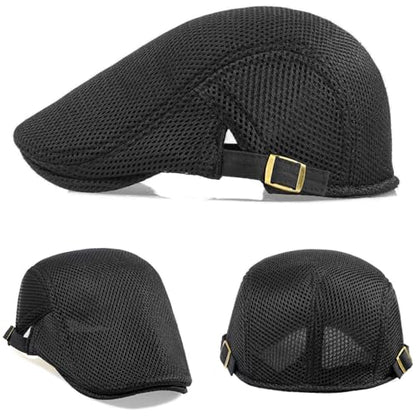 2 Pack Men's Mesh Cap Breathable Summer Newsboy Hat Adjustable Beret Ivy Cap Irish Cabbie Driving Hunting Hats - color: Black/Pink