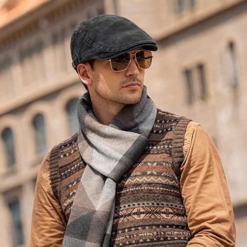 Initlove Mens Newsboy Cap Washed Beret Ivy Hat Flat Hats for Cabbie Driving - color: Black + Coffee