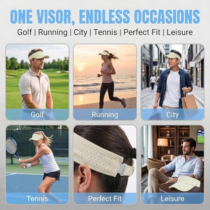 Sun Visors for Women Men Adjustable Folding Cap Running Golf Tennis - color: Light Brown