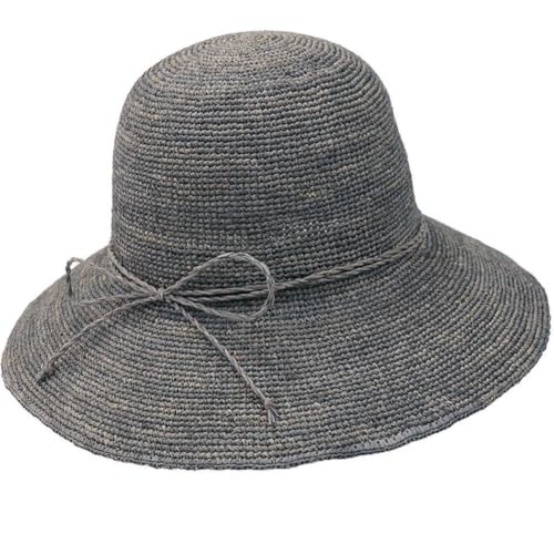 KORADI Women Raffia Beach Hat Natural Raffia Straw Bucket Hat Handwoven Foldable Sun Hats Wide Brim Summer Travel Cap - color: Gray3.9"