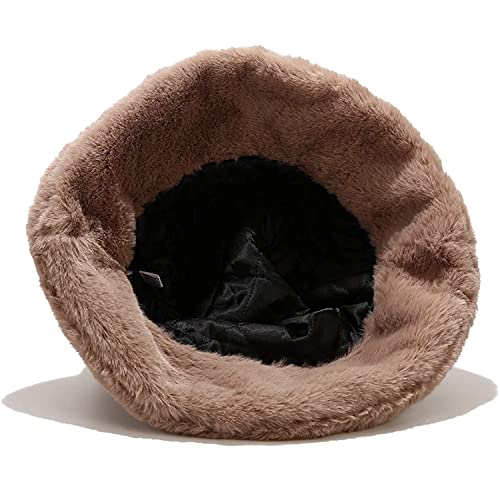 Winter Faux Fur Furry Bucket Hat Fluffy Fuzzy Warm Hat Plush Fisherman Hat for Women Men Teens Girls - color: A Khaki