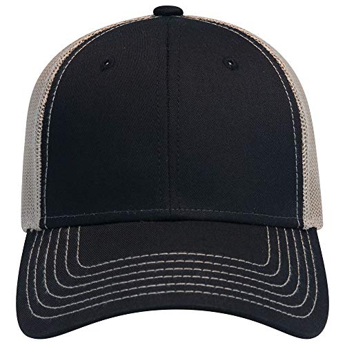 OTTO 6 Panel Low Profile Contrast Vertical Mesh Back Cap - color: Blk/Blk/Kha