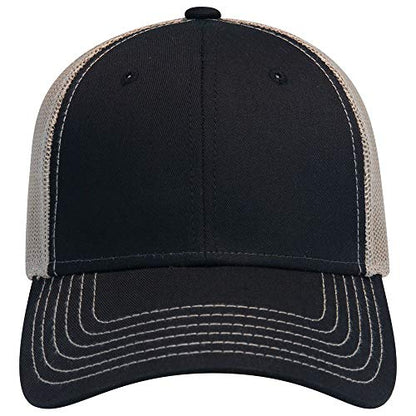OTTO 6 Panel Low Profile Contrast Vertical Mesh Back Cap - color: Blk/Blk/Kha