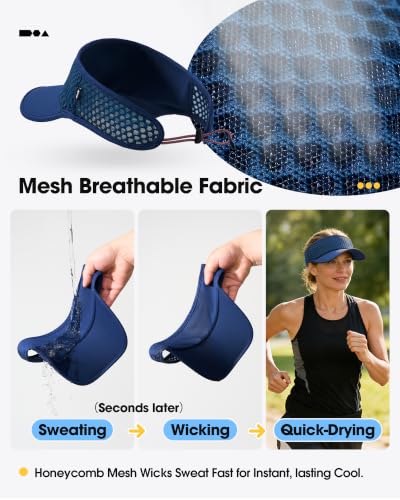 SUNMECI Mesh Breathable Sports Visor - Men Women Adjustable Lightweight Quick Dry Sun Hat for Tennis, Golf, Running - color: Royal Blue