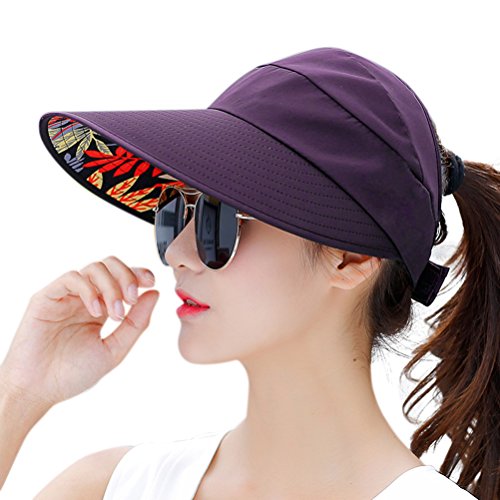 Sun Hats for Women Wide Brim UV Protection Sun Hat Summer Beach Packable Visor - color: Purple