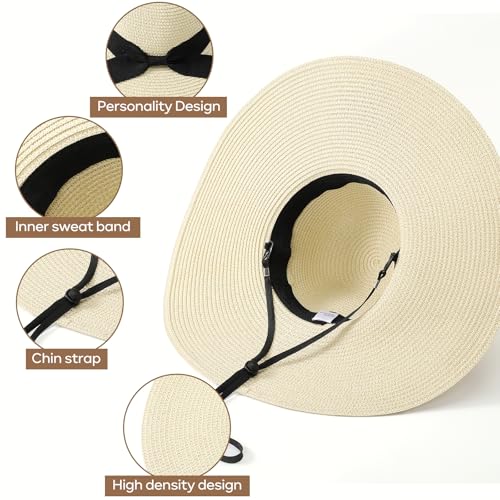 Tavaleu Sun Beach Hats for Women Wide Brim Straw Hats Foldable Summer Hat - color: 14cm-light Color