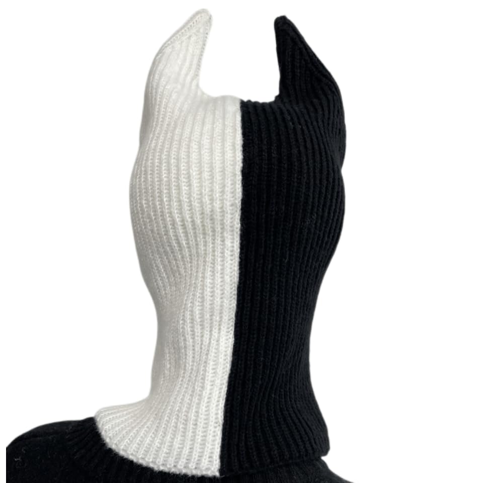 LOLAT Funny Horn Balaclava Ski Mask with Ears Full Face Hat Winter Warm Beanies Halloween Costume Men/Women - color: Black-white