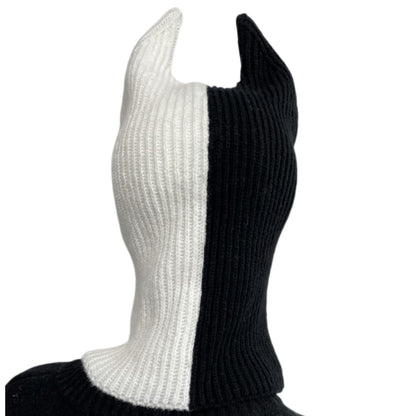 LOLAT Funny Horn Balaclava Ski Mask with Ears Full Face Hat Winter Warm Beanies Halloween Costume Men/Women - color: Black-white