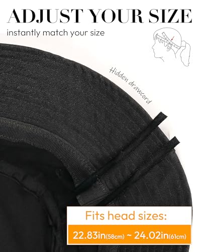 HONGTEYA Bucket Sun Hats for Woman Men Cotton Summer Beach Hat Golf Fishing - color: Black, size: Medium