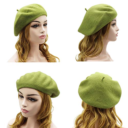 Wheebo Wool Beret Hat,Solid Color French Style Winter Warm Cap for Women Girls Lady - color: Green
