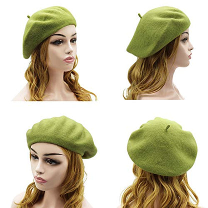 Wheebo Wool Beret Hat,Solid Color French Style Winter Warm Cap for Women Girls Lady - color: Green