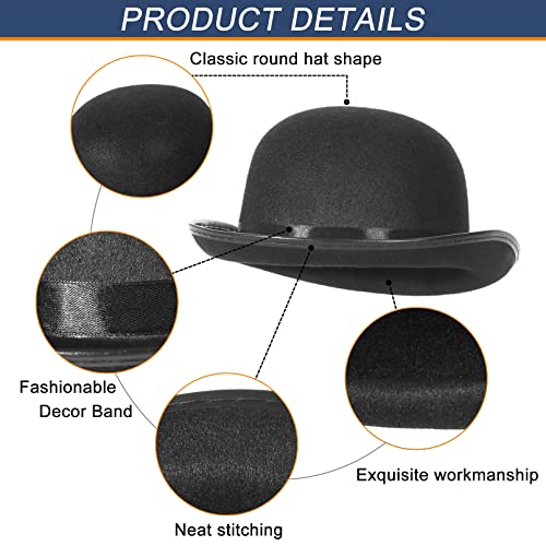 GEMVIE Classic Black Felt Derby Hat Lightweight Bowler Hat Novelty Costume Hat for Party Dress Ups - color: Black
