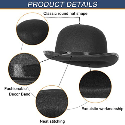 GEMVIE Classic Black Felt Derby Hat Lightweight Bowler Hat Novelty Costume Hat for Party Dress Ups - color: Black