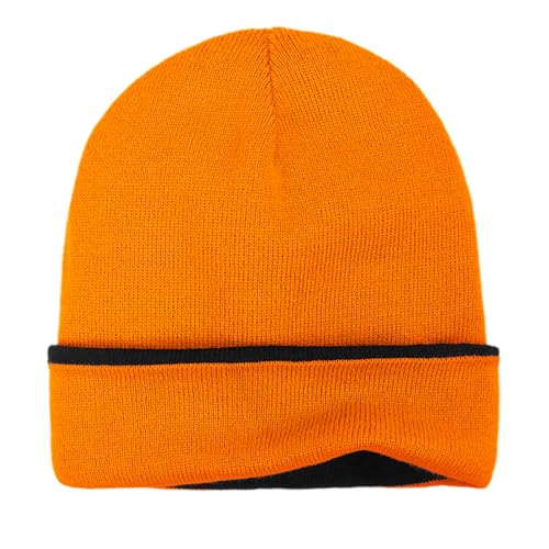 ZOORON Beanie for Men Women Warm Winter Hat Unisex Soft Knit Cuffed Beanie - color: 1pack-black/Orange(double-sided)